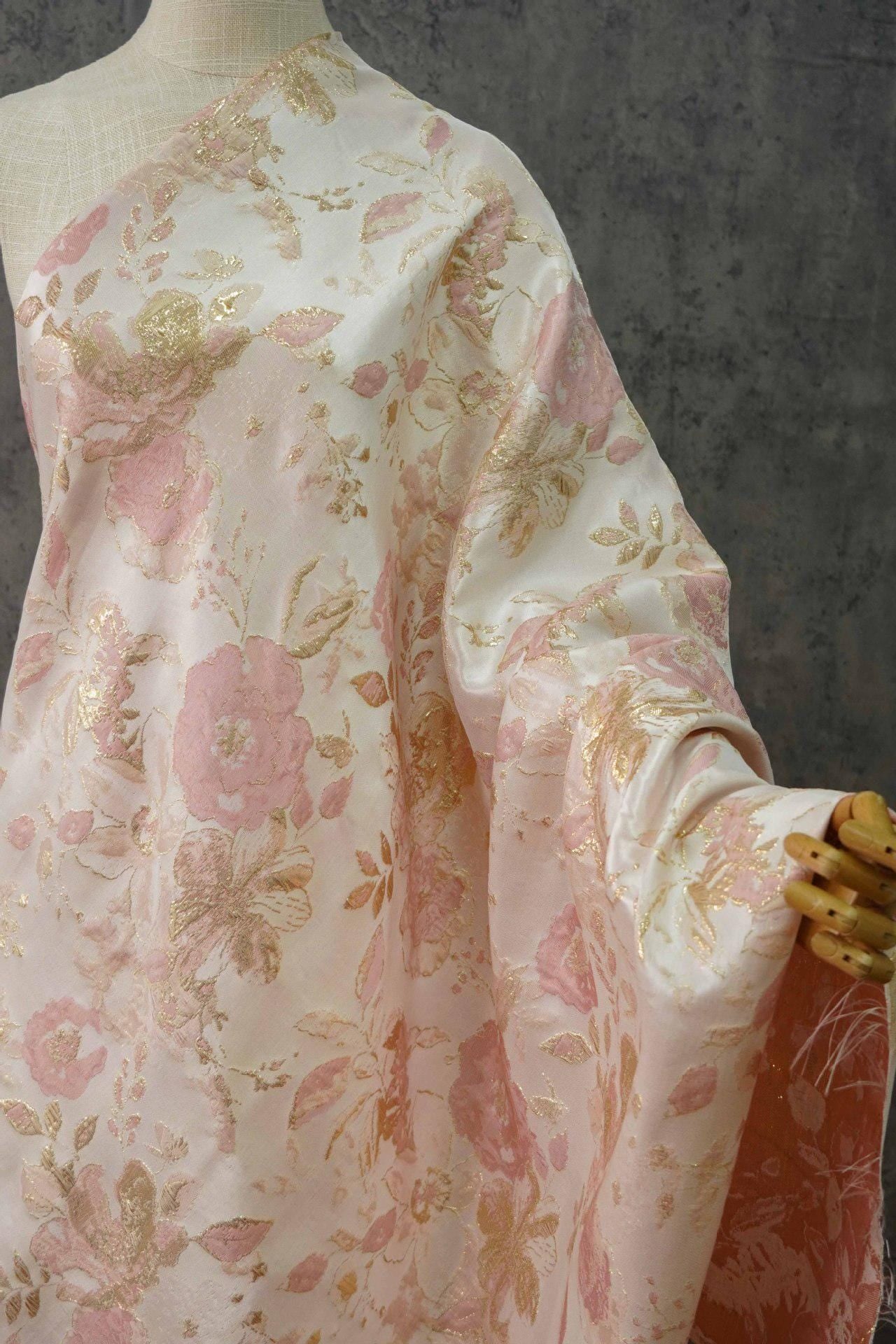 Gold Floral Jacquard Woven Fabric: Embossed Upholstery Sewing, 59" Wide