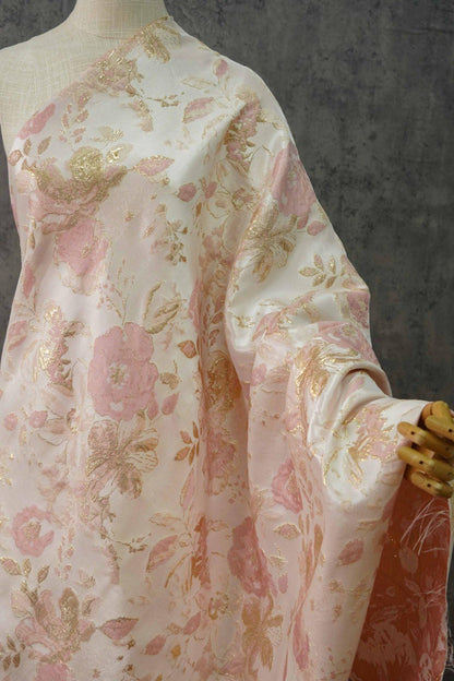 Gold Floral Jacquard Woven Fabric: Embossed Upholstery Sewing, 59" Wide