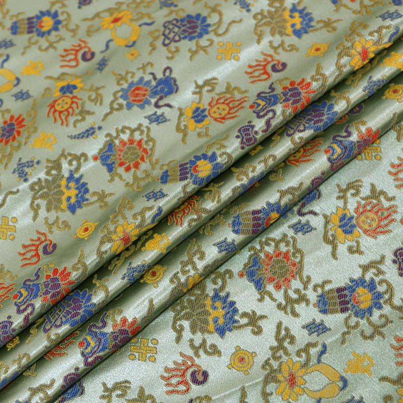 Floral Brocade Fabric: 59"W Chinese Silk Rayon Damask