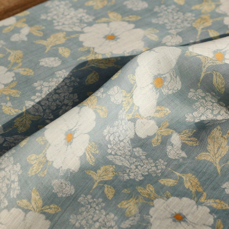 Floral Ramie Fabric: Vintage Style Sewing Material, 55"W