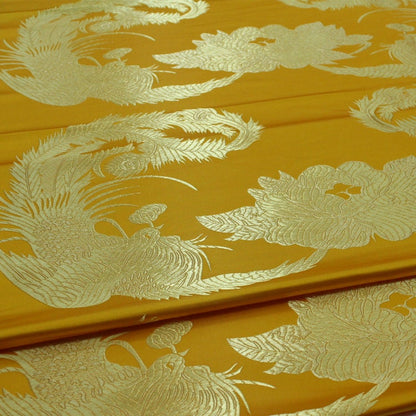 Red & Gold Phoenix Jacquard Satin Brocade Fabric - Chinese Wedding Dress Fabric By The Meter