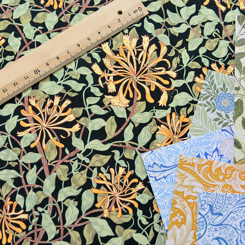 Tissu en coton style William Morris : imprimé branches de saule, pour la couture et l’ameublement