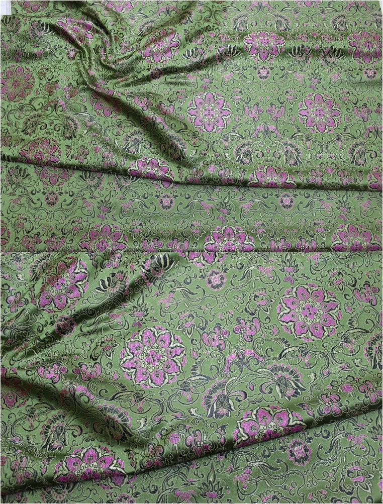 Lotus Brocade Fabric: Chinese Embroidery Silk Rayon Blend (29.5" Wide)