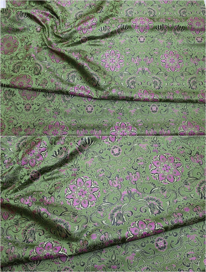 Lotus Brocade Fabric: Chinese Embroidery Silk Rayon Blend (29.5" Wide)