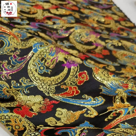 Tissu brocart Phoenix : broderie dorée, tissu pour cheongsam chinois (29,5" de large)