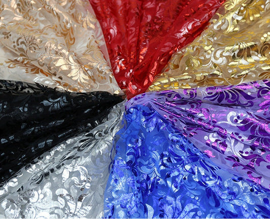 Metallic Foil Mesh Fabric, Ethnic Style Floral, Costume, Decor (By The Meter)