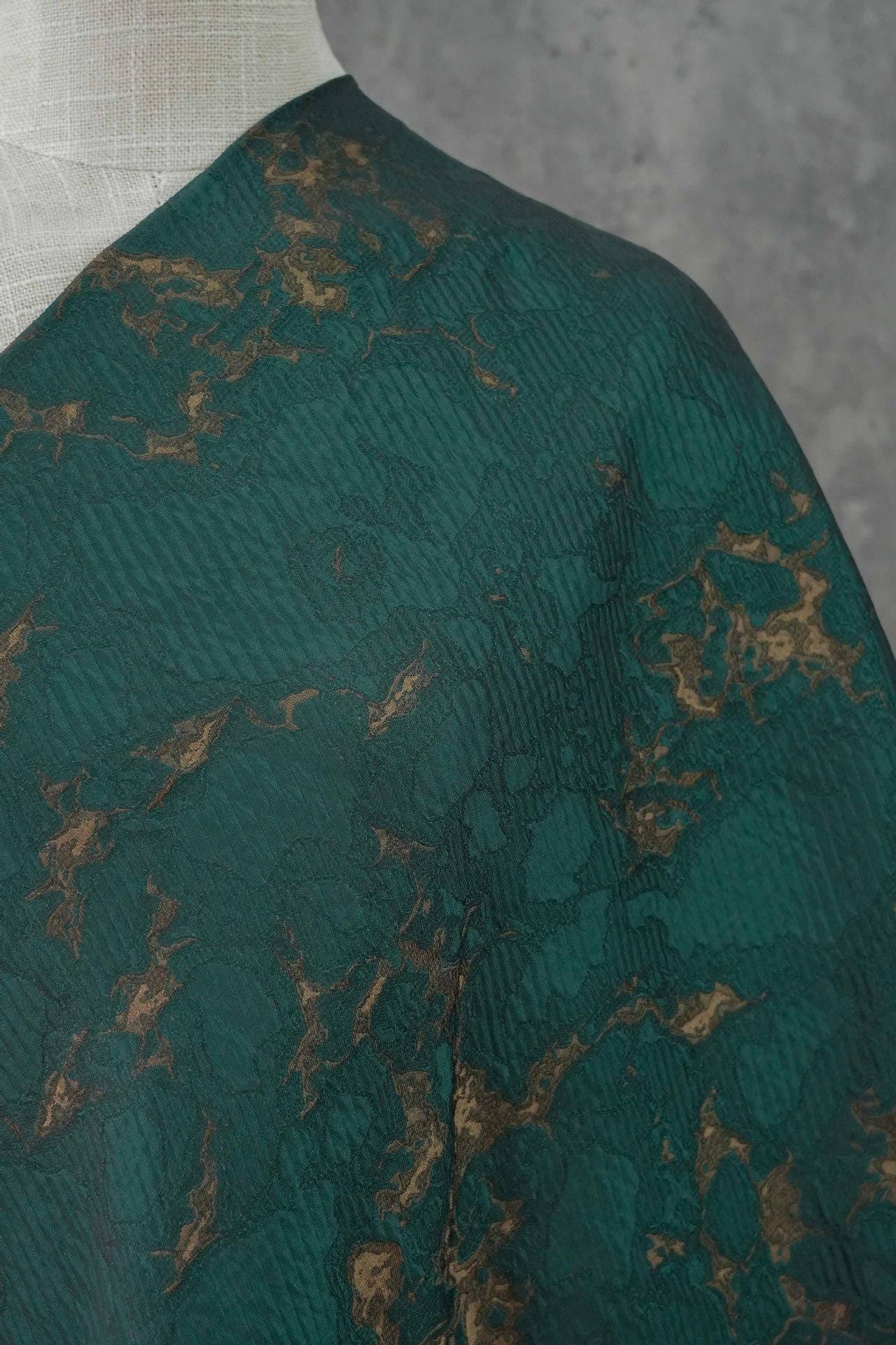 Vintage Moss Green Jacquard Brocade Fabric: Textured Sewing Material (60" Wide, By The Meter)