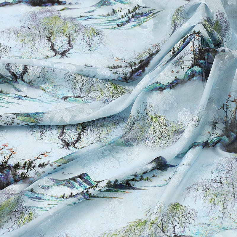 Botanical Print Fabric: Red Cloud Yarn, Floral Upholstery, 59"W