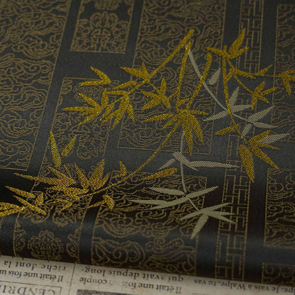 Tissu brocart jacquard en bambou métallisé : damas japonais de 150 cm de large, vendu au mètre