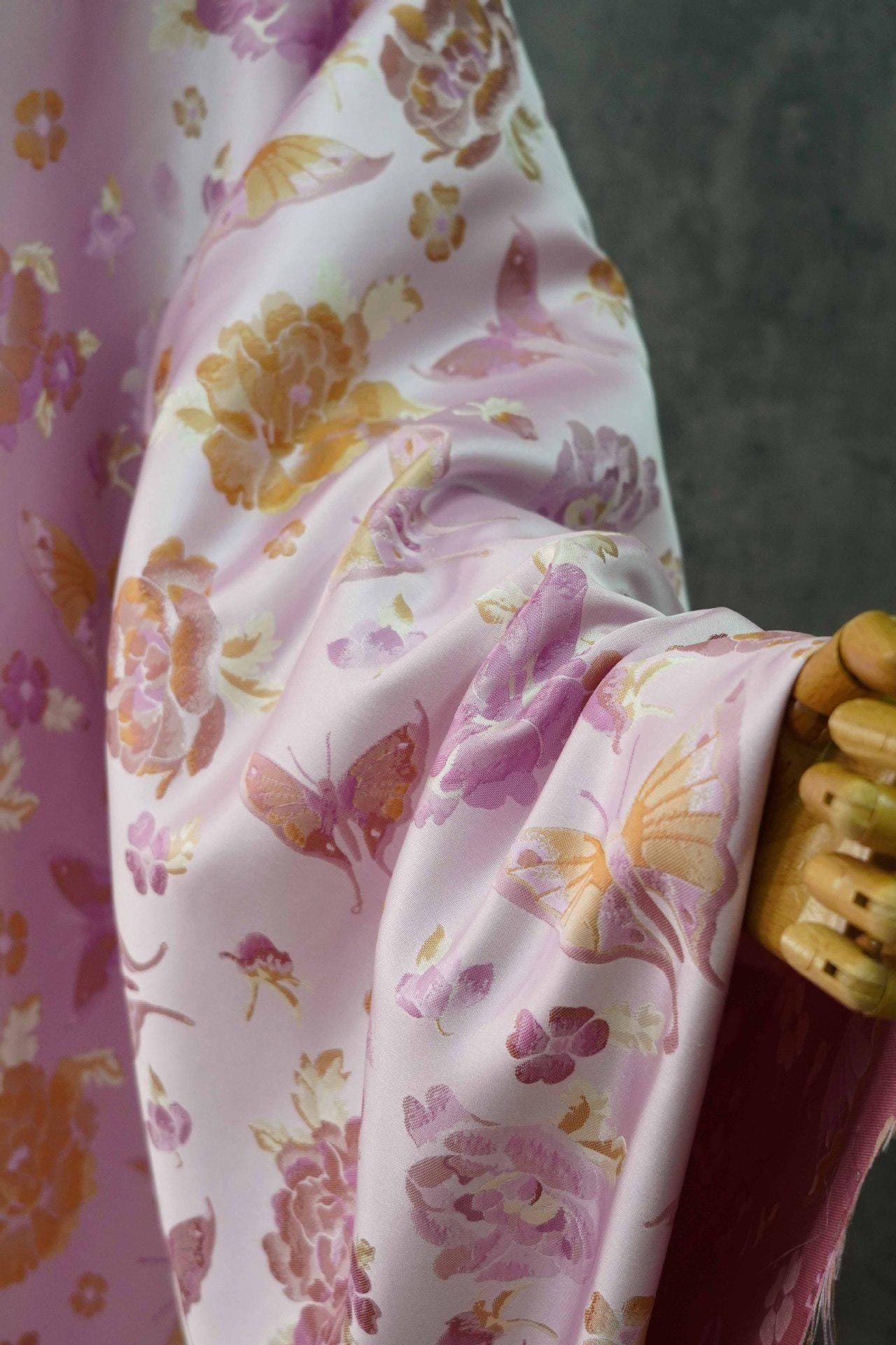 Butterfly Jacquard Fabric: Pink & Purple Designer Upholstery - 65"W