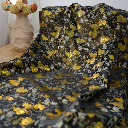 Gold Thread Jacquard Fabric: Black 3D Designer Upholstery, Costume & Sewing (65"W)