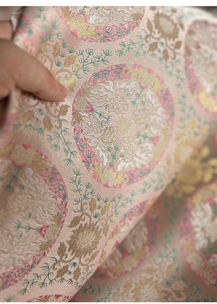 Tissu jacquard brocart à motif floral : style rétro poisson rouge, 150 cm de large