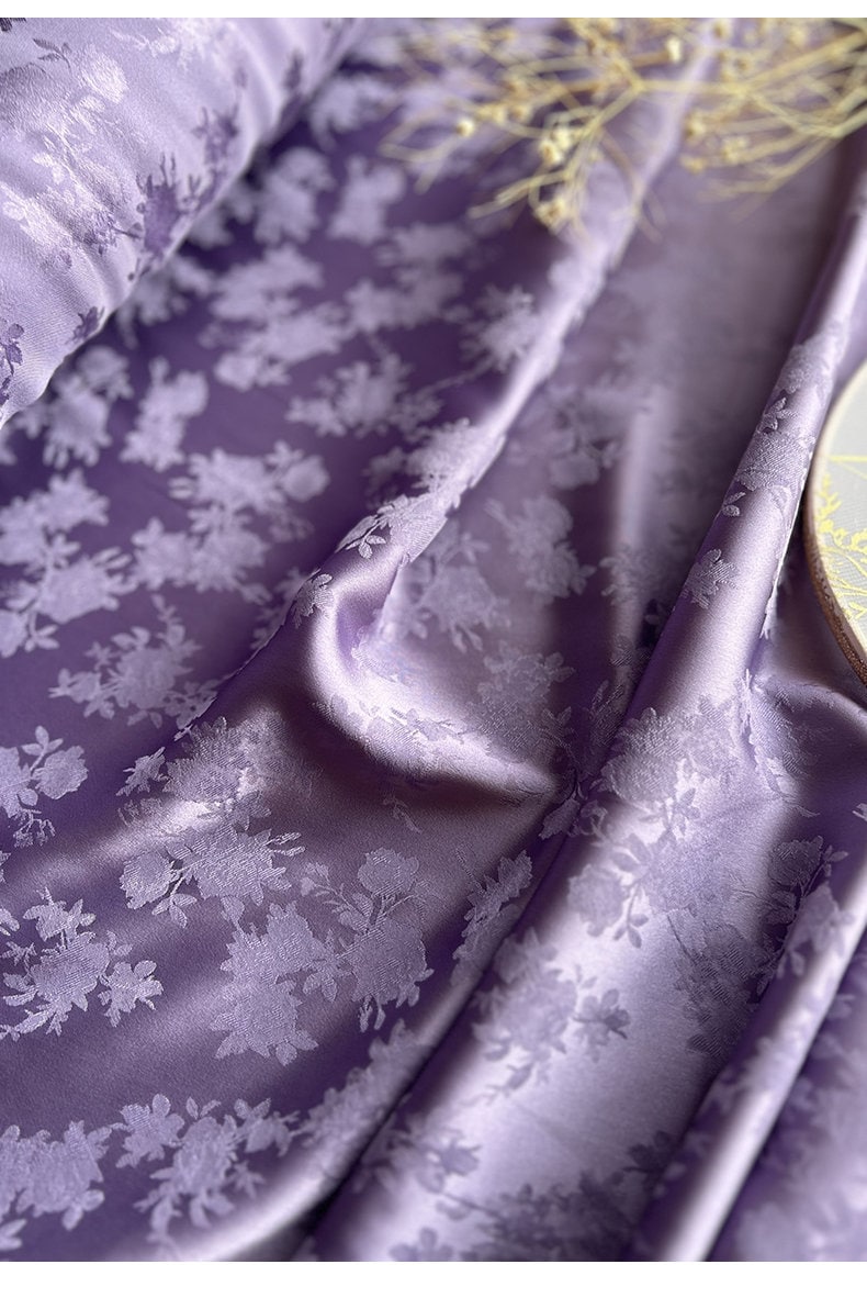 Lilac Peony Damask Fabric: Two-Sided Jacquard Satin, 59" Wide