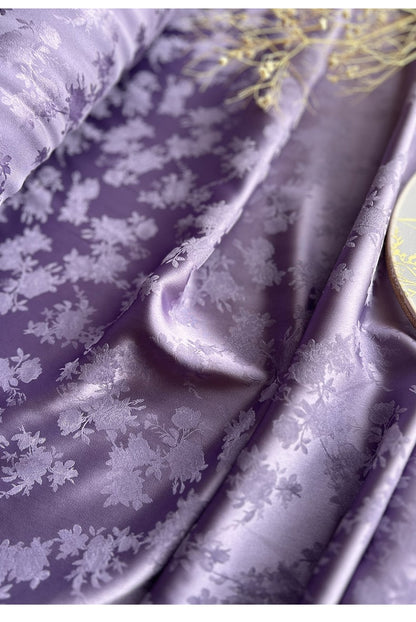 Lilac Peony Damask Fabric: Two-Sided Jacquard Satin, 59" Wide