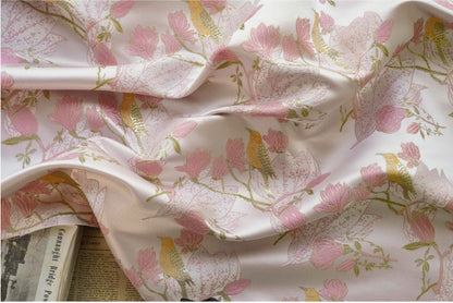 Pink & Gold Bird Brocade Fabric: 59"W Silk Rayon Blend