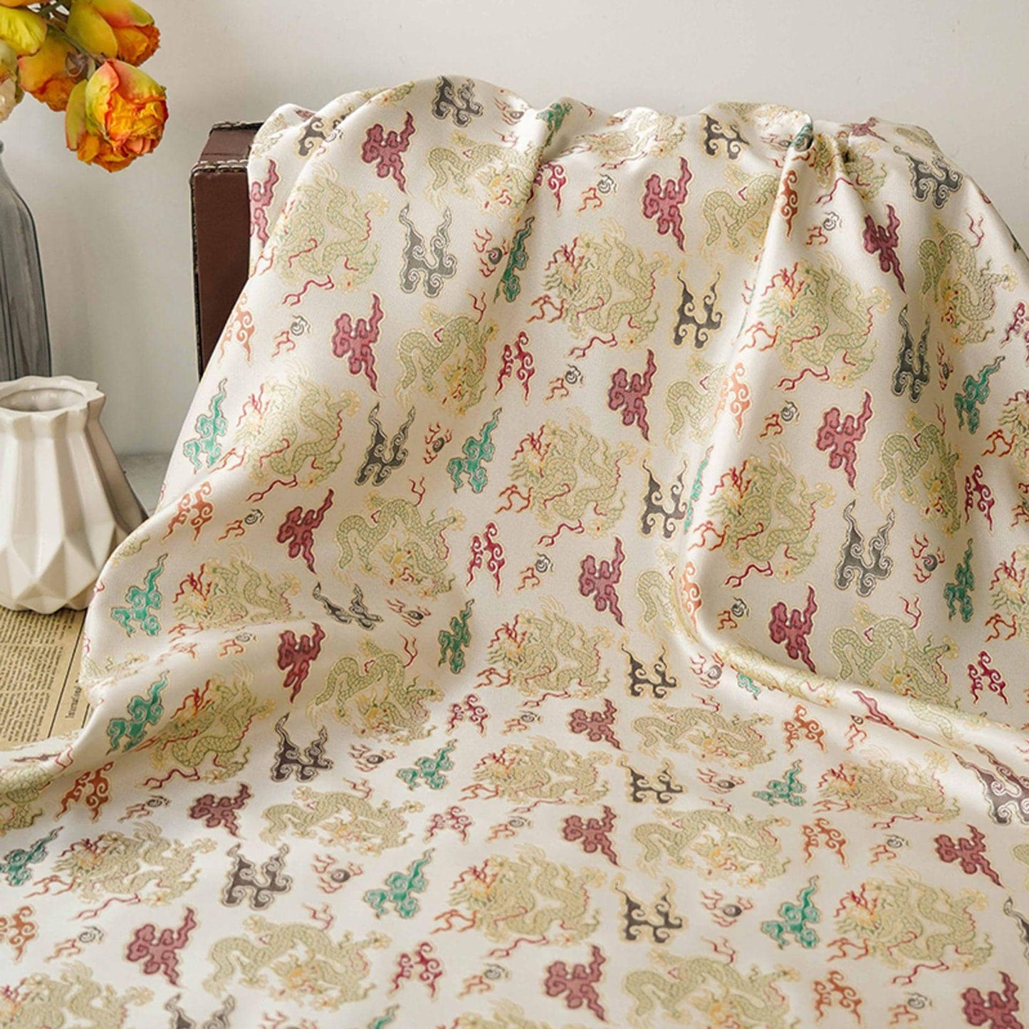Dragon Brocade Fabric: Chinese Style Upholstery, Costume, Decor (65"W)
