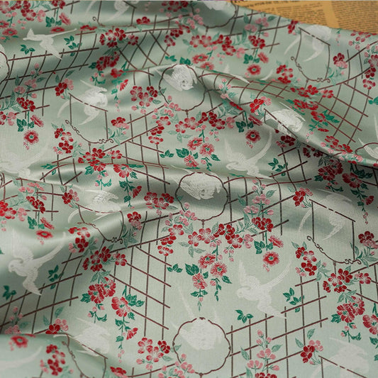Bird Flower Jacquard Fabric: Grey Woven Upholstery, Drapery, Sewing (65"W By 1 Meter)