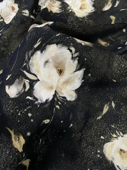 Floral Brocade Fabric: Gold Printed Viscose Jacquard for Cheongsam, Hanfu - 55"W