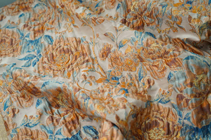 Gold Thread Floral Jacquard Fabric: 3D Oil Painting Texture, 55"W