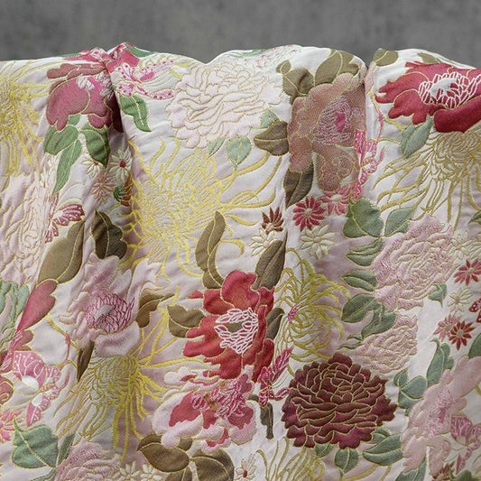 Tissu jacquard floral en relief, motif pivoine et chrysanthème, 150 cm de large