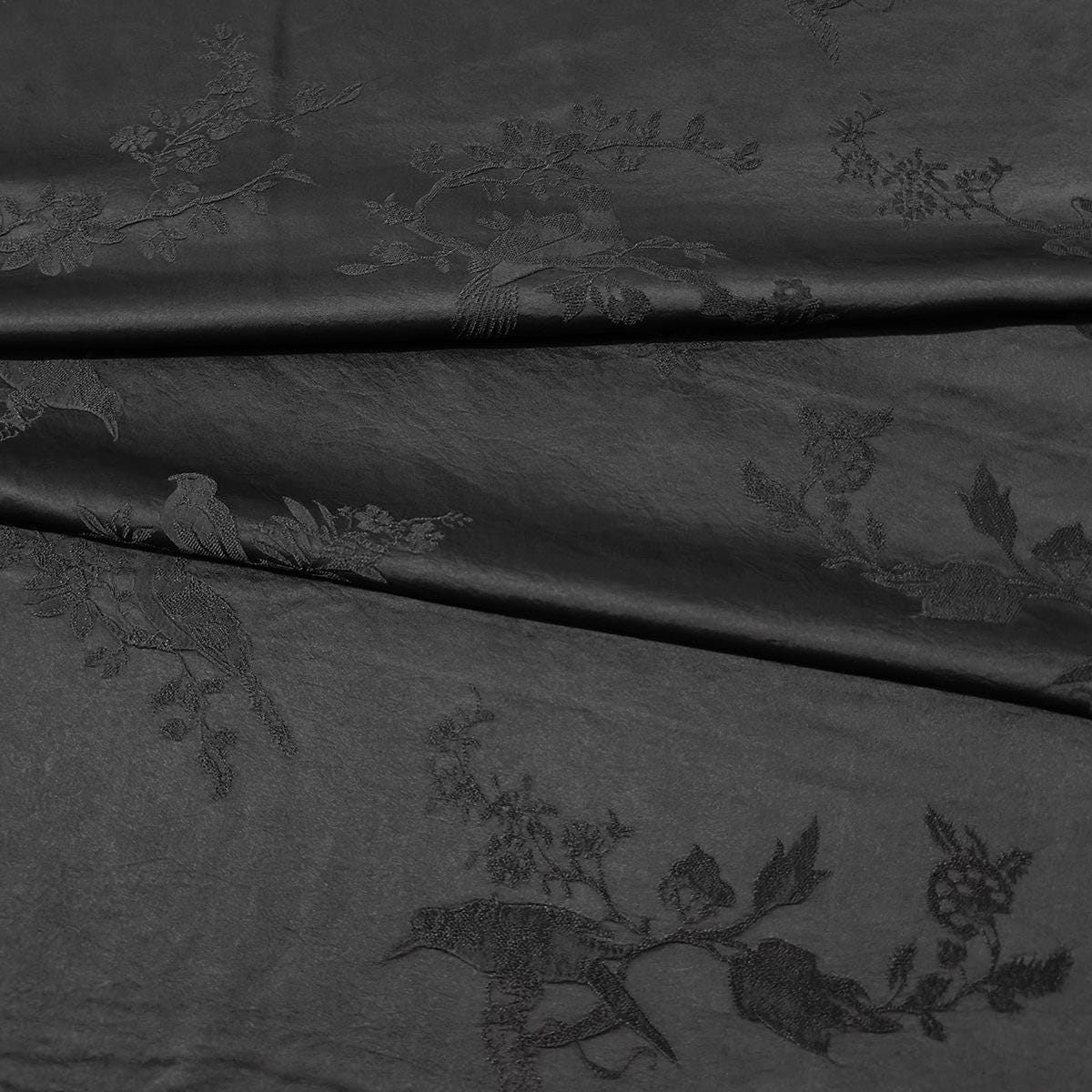 Black Brocade Fabric: Plant Silk Upholstery, Costume, Quilting (55"W)
