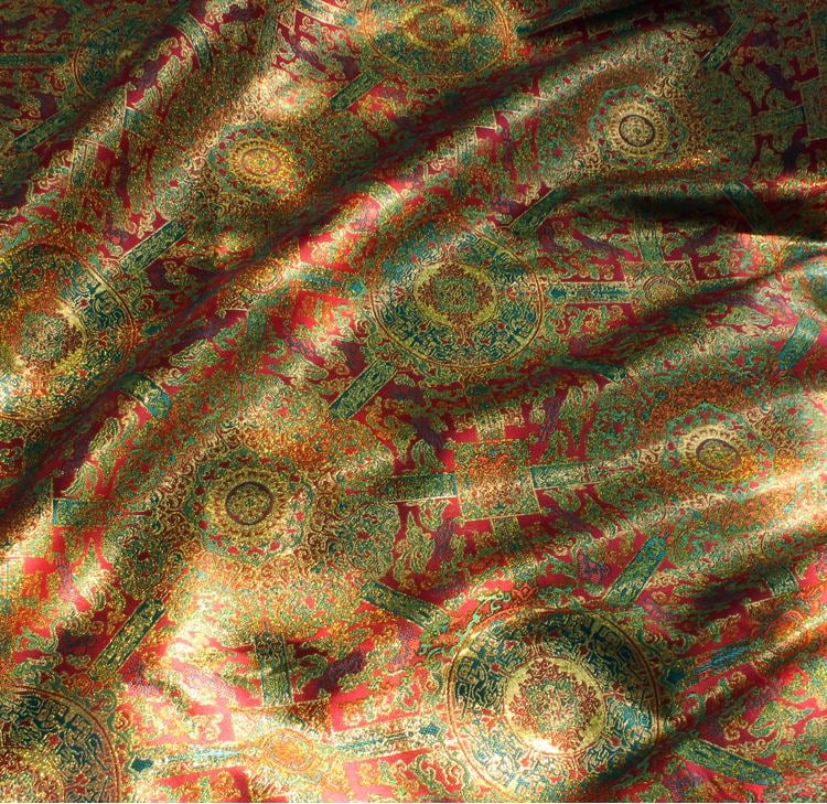 Mongolian Bada Fabric: Tibetan Caisson Pattern Rayon, 58"W, By The Meter