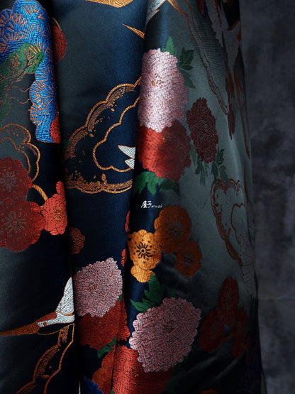 Crane Bird Jacquard Fabric: Designer Sewing Material, 57" Wide