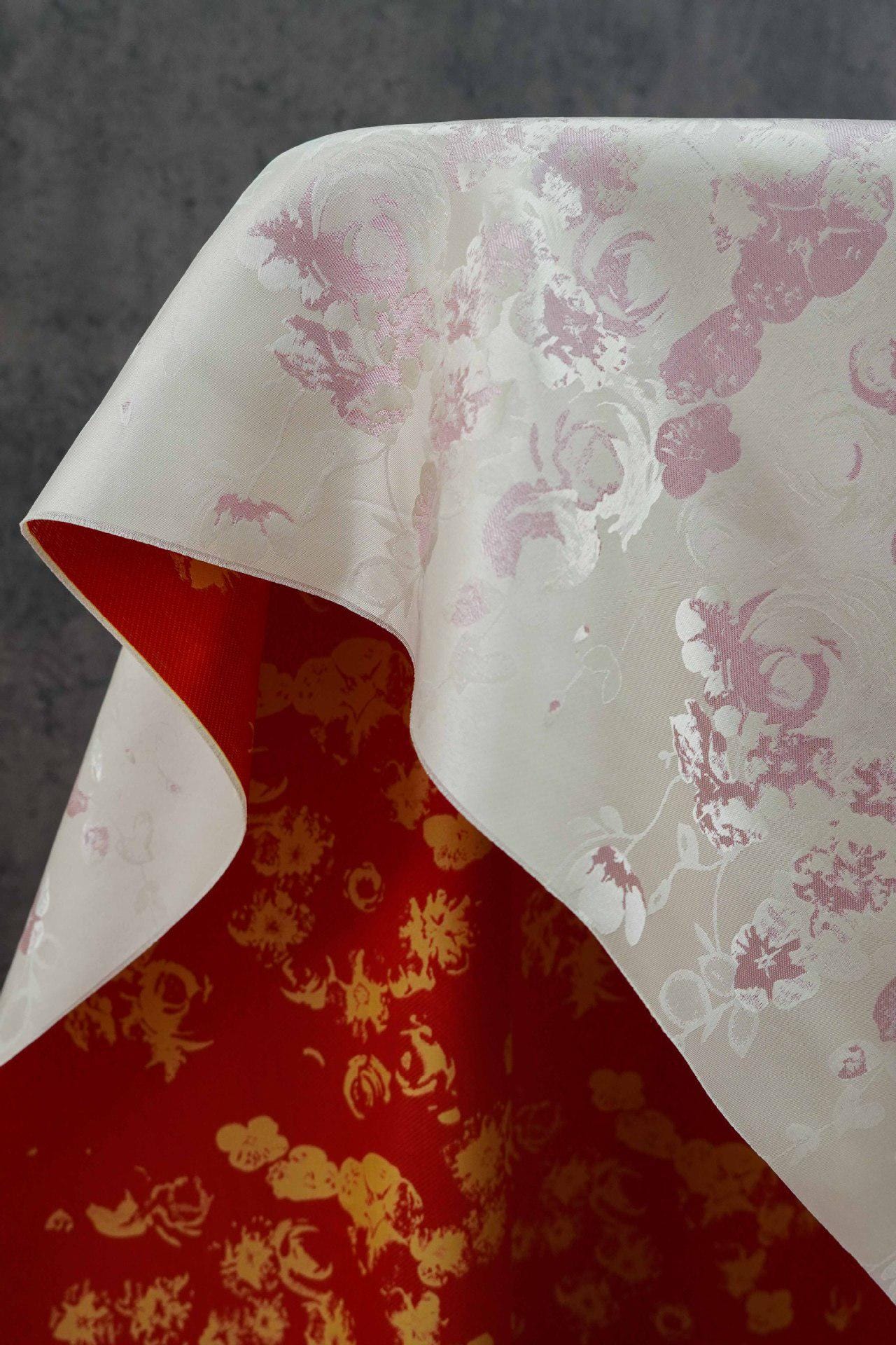 Reversible Rose Jacquard Fabric: Floral Embossed Weave, 65" Wide