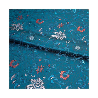 Tissu brocart floral bleu paon : mélange de rayonne, 75 cm de large
