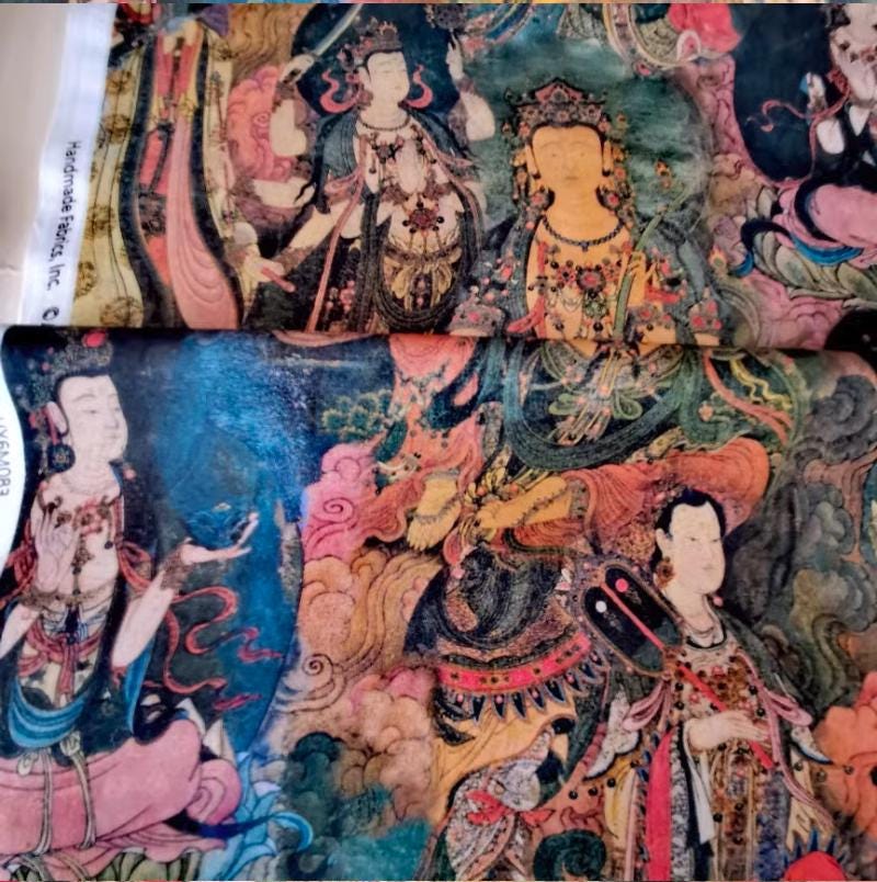 Dunhuang Fresco Fabric: Asian Vintage Style Cotton (43"W)