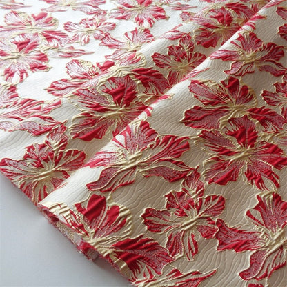 Gold Thread Floral Jacquard Fabric: 3D Embossed Woven Textile, 55"W