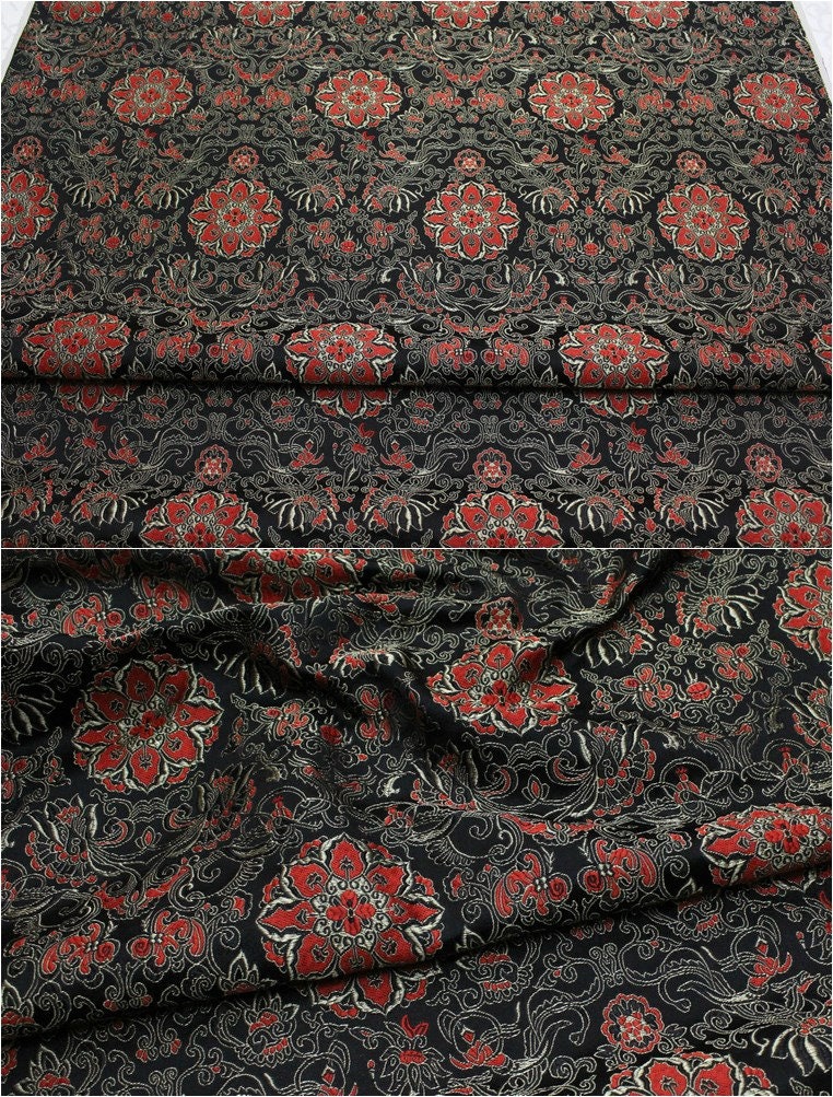 Lotus Brocade Fabric: Chinese Embroidery Silk Rayon Blend (29.5" Wide)