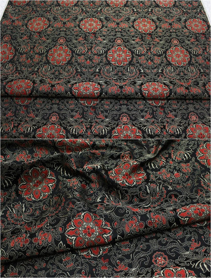 Lotus Brocade Fabric: Chinese Embroidery Silk Rayon Blend (29.5" Wide)
