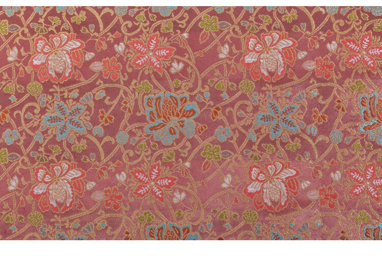 Nishijin Crane Kinran Fabric: Black Jacquard Silk Brocade Damask (29.5" Width)