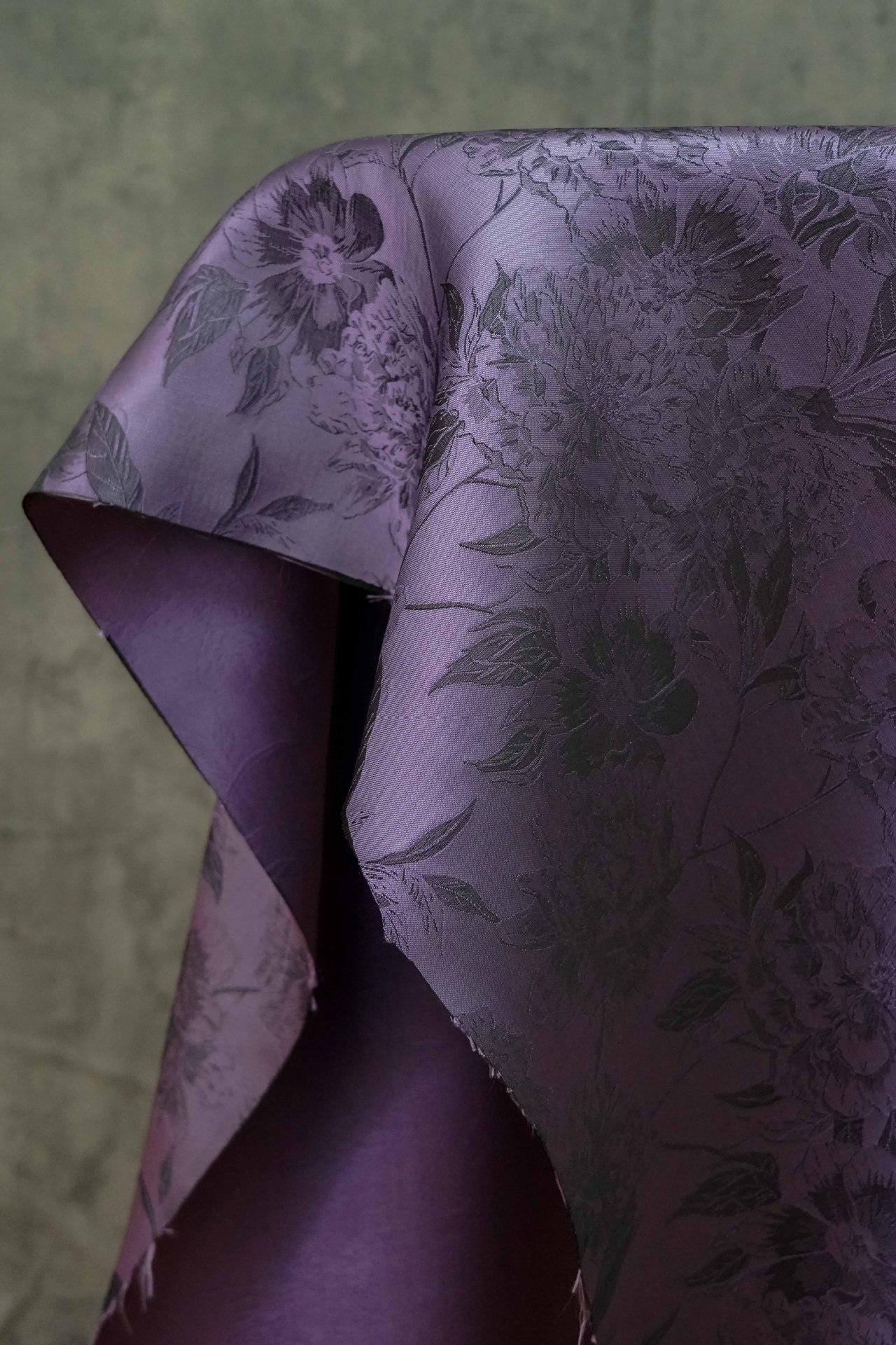 Nishijin Woven Brocade Fabric: Gold Thread Purple Jacquard, 62" Wide - Poppylollipop
