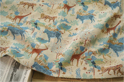 Jacquard Fabric: Zebra Giraffe Zoo Print, Upholstery Sewing Material (59"W)