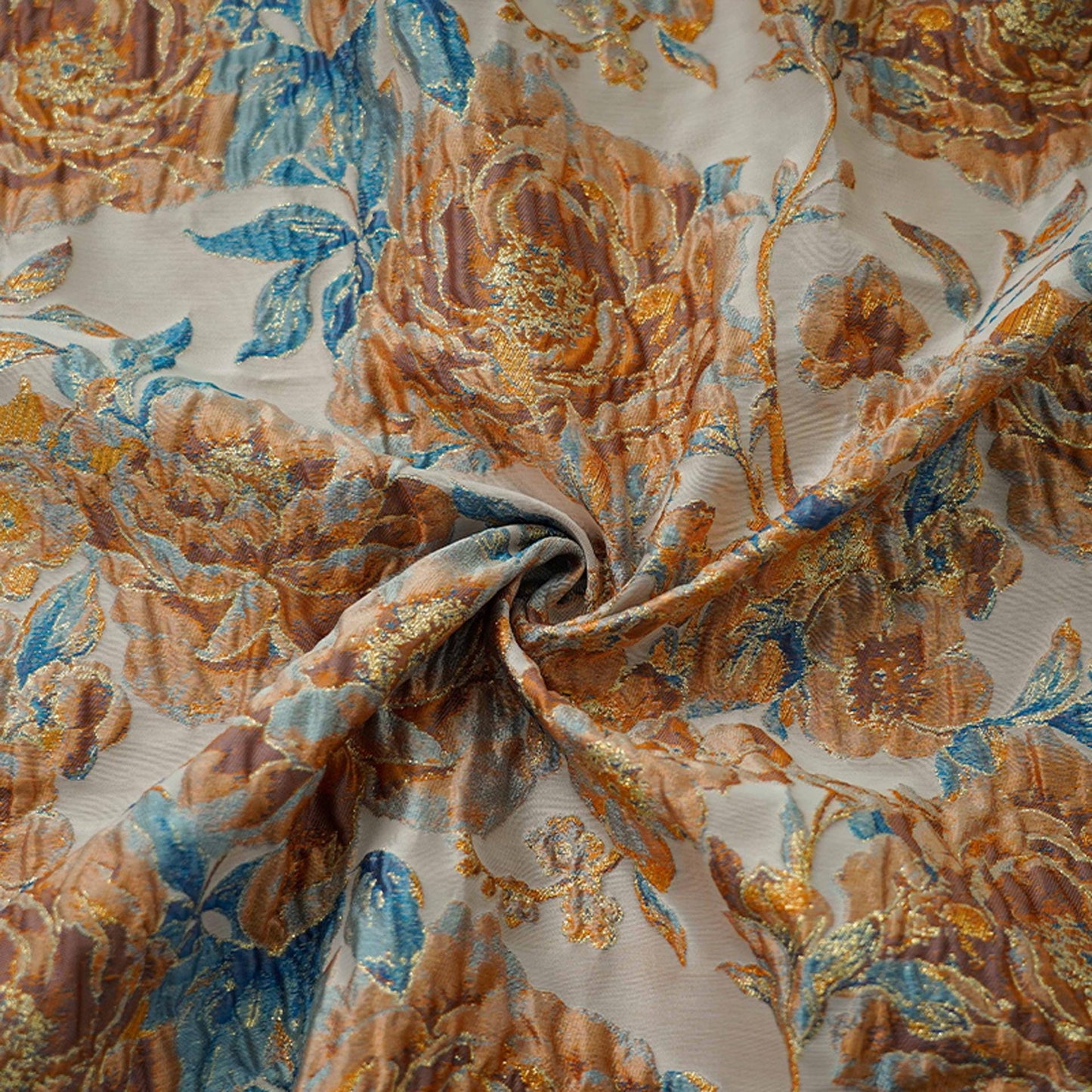 Gold Thread Floral Jacquard Fabric: 3D Oil Painting Texture, 55"W
