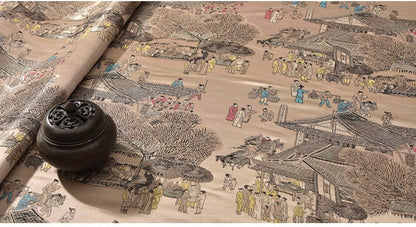 River on the Qingming Festival Brocade Fabric: 59"W Chinese Painting Silk Rayon