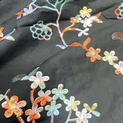 Floral Embroidery Fabric: Multicolor 3D Flowers, 100% Cotton (58"W)