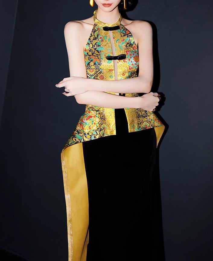Luxury Brocade Jacquard Satin Fabric: Gold Woven Chinese Yun Brocade