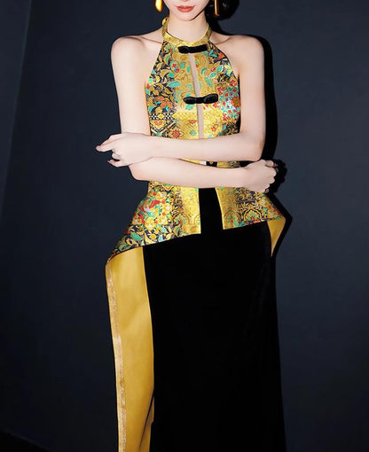 Luxury Brocade Jacquard Satin Fabric: Gold Woven Chinese Yun Brocade