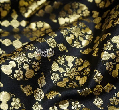 Nishijin Weaving Brocade Fabric: Auspicious Gourd Flower, Gold Thread (59"W)