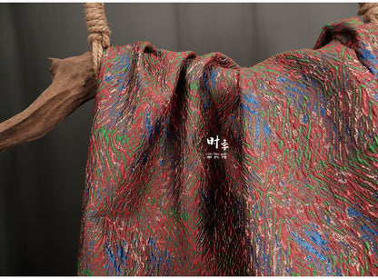 Gold Thread Jacquard Fabric: Red Blue 3D Designer Fabric (55"W By 1 Meter)