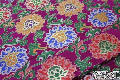 Lotus Thangka Brocade Fabric: Tibetan Robes, Buddhist Temples (29.5"W) - Poppylollipop