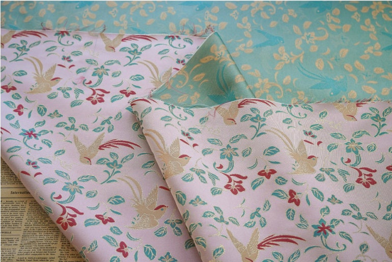 Birds Jacquard Satin Fabric: Brocade Sewing Material, 59"W