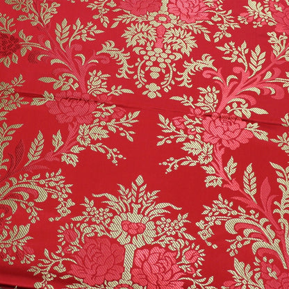 Red and Gold Peony Silk Brocade Fabric: 29.5"W Wedding Upholstery