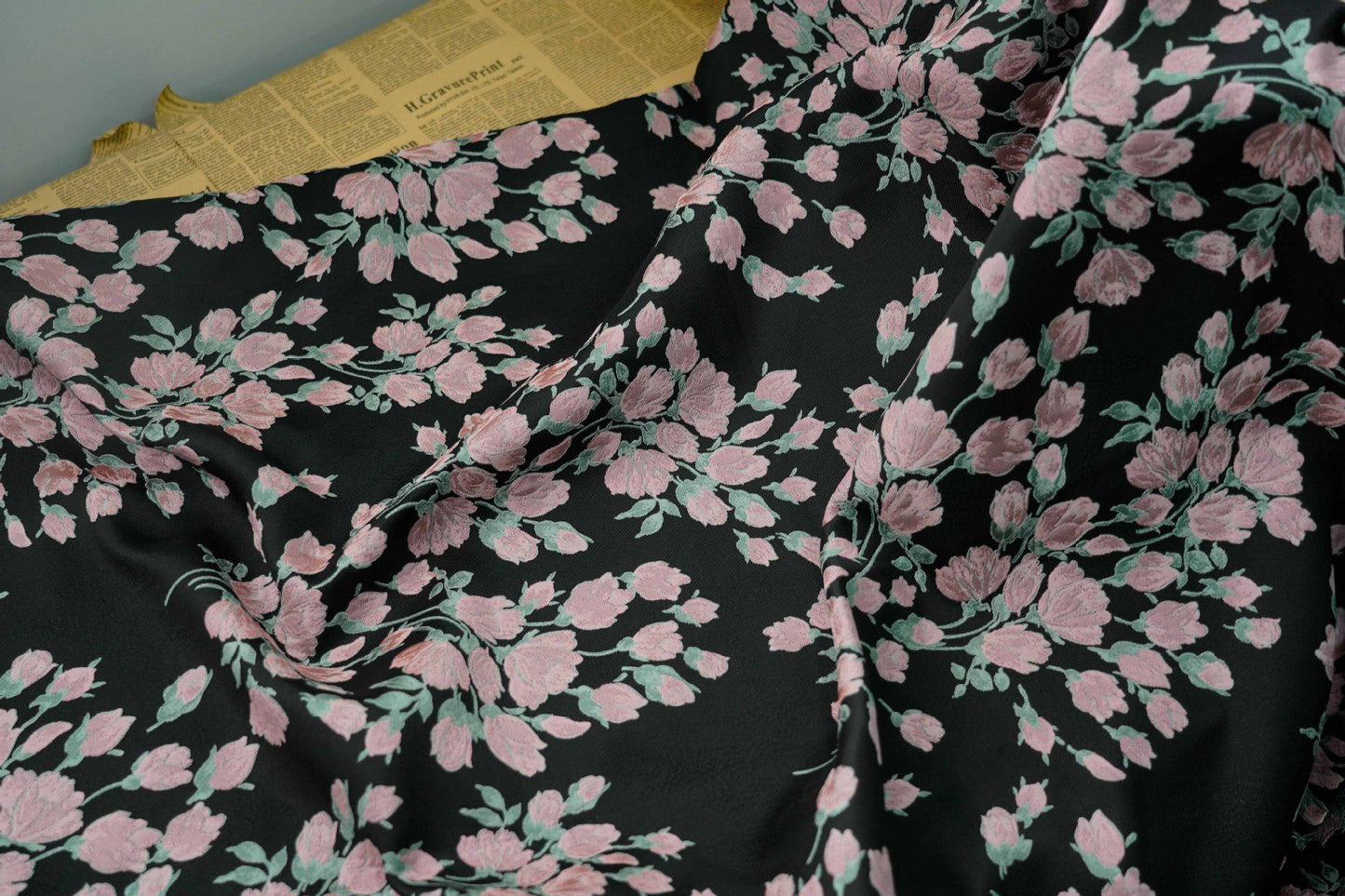 Reversible Pink Flower Jacquard Fabric: Embossed Upholstery, Costume, Curtain (55"W)
