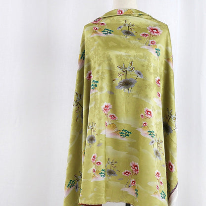 Floral Tea Silk Satin Fabric - 59"W Digital Print