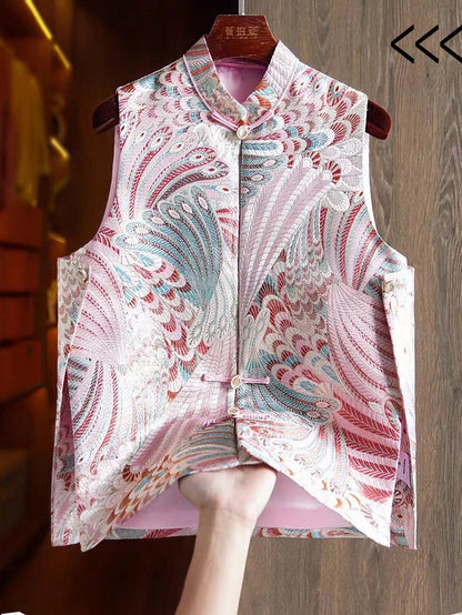 Tissu damassé rose : tissage queue de phénix chinois de 35 pouces de large