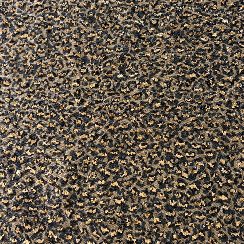 Leopard Print Cotton Denim Fabric ��� Sequin Embroider" Wide